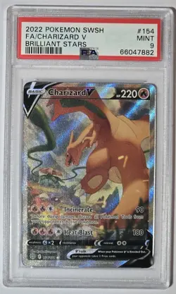 2022 Pokemon Charizard V 154/172 Ultra Rare Full Art Brilliant Stars PSA 9 MINT - Image 1
