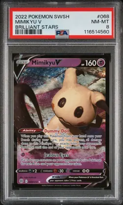 2022 POKEMON SWORD & SHIELD BRILLIANT STARS #068 MIMIKYU V PSA 8 - Image 1