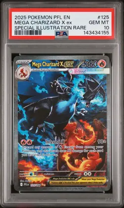 2025 POKEMON PFL EN-PHANTASMAL FLAMES #125 MEGA CHARIZARD X EX PSA 10 - Image 1
