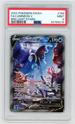 2022 Pokemon Sword & Shield Brilliant Stars Lumineon V Full Art #156 PSA 9 - Image 1