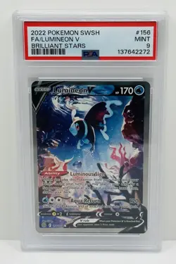🔥2022 Pokemon Sword & Shield Brilliant Stars Full Art Lumineon V 156 PSA 9!🔥 - Image 1
