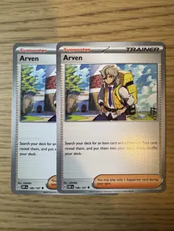 2x Arven 186/197- Obsidian Flames Pokemon TCG - Trainer Playset - Image 1