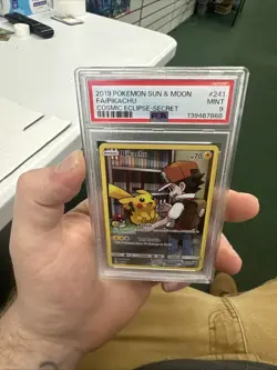 2019 POKEMON SUN & MOON COSMIC ECLIPSE SECRET #241 FULL ART/PIKACHU PSA 9 - Image 1