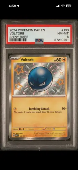 2024 Pokemon Paldean Fates PAF EN 133 Voltorb Shiny Rare - PSA 8 - Image 1