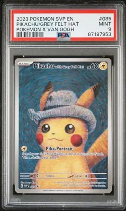 ⚡⚡ PSA 9 Pikachu Grey Felt Hat SVP 085 Pokemon Center x Van Gogh Promo MINT - Image 1
