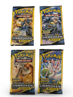 Pokemon Unbroken Bonds 3 Card Booster Pack Complete Art Set of 4 Sealed - Image 1