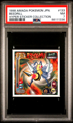 PSA7 Near MINT 1998 AMADA POKEMON JAPANESE HYPER STICKER COLLECTION 133 BEEDRILL - Image 1