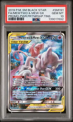 2019 POKEMON SM BLACK STAR PROMO #SM191 FULL ART/MEWTWO & MEW GX PSA 10 - Image 1