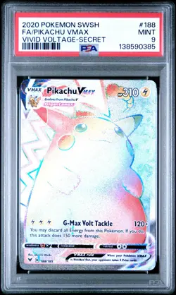 Pokemon Pikachu VMAX Rainbow Full Art Vivid Voltage 188/185 PSA 9 Mint TCG - Image 1