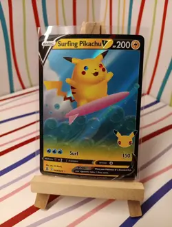Pokemon TCG Surfing Pikachu v Celebrations Holo Ultra Rare Card 008/025 - Image 1