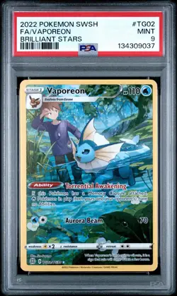 2022 Pokemon SWSH Brilliant Stars Vaporeon Full Art FA #TG02 PSA 9 Mint - Image 1