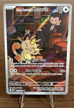 Pokemon TCG Team Rocket’s Meowth 203/182 Sv10: Destined Rivals Full Art Holo LP - Image 1