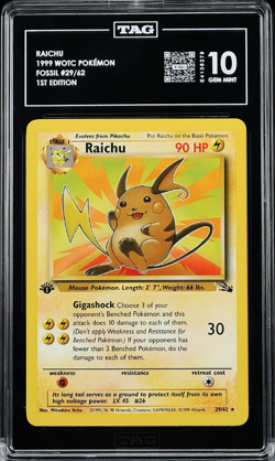 POKEMON 1999 RAICHU FOSSIL - 1ST EDITION #29/62 TAG 10 POP 1!!! - Image 1