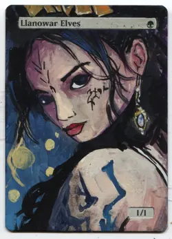 Llanowar Elves Altered Art Mtg Hand Painted Card Commander - Image 1