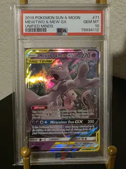 PSA 10 GEM MINT Pokemon Mewtwo And Mew GX Unified Minds #71 - Image 1