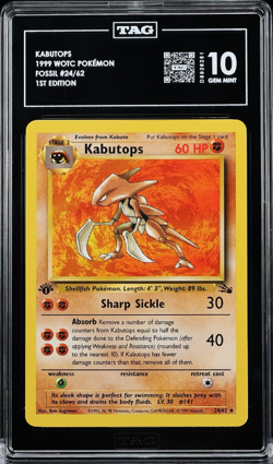 POKEMON 1999 KABUTOPS FOSSIL - 1ST EDITION #24/62 TAG 10 POP 2!!!! - Image 1