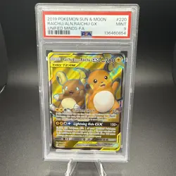 2019 POKEMON SUN & MOON UNIFIED MINDS FULL ART/RAICHU & ALOLAN RAICHU GX PSA 9 - Image 1
