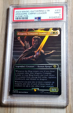 Magic The Gathering Lord Of Rings ARAGORN, COMPANY LEADER #410 Scene Foil PSA 9 - Image 1