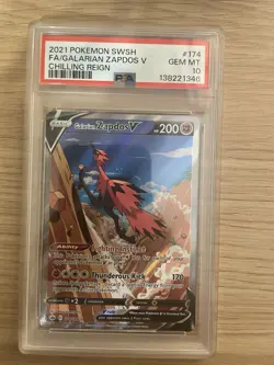 PSA 10 GEM MINT Galarian Zapdos V 174/198 Alt Art Chilling Reign 2021 Pokemon - Image 1