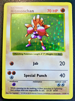 1999 Pokemon Shadowless #7 Hitmonchan Holo Base - Image 1