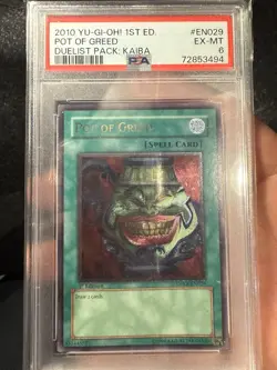 2010 YU-GI-OH! DUELIST PACK: KAIBA 1ST ED #EN029 POT OF GREED PSA 6 - Image 1