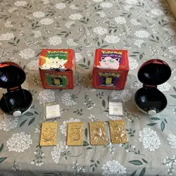 Set Of 4 23K Gold Plated Pokemon Cards Vintage 1999 Burger King Two Balls, Boxes - Image 1