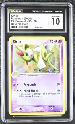CGC 10 GEM MINT Kirlia 2005 EX Emerald 33/106 Reverse Holo Stamped Pokemon Card - Image 1