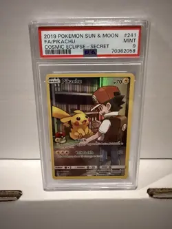 2019 POKEMON SUN & MOON COSMIC ECLIPSE SECRET #241 FULL ART/PIKACHU PSA 9 - Image 1