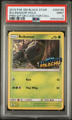 2019 POKEMON SM BLACK STAR PROMO #SM198 BULBASAUR-HOLO PRM-D/P ON CASE FGR.COLL. - Image 1