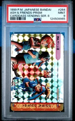PSA 9 1999 POKEMON JAPANESE BANDAI CARDDASS VENDING #264 ASH & FRIENDS-PRISM - Image 1