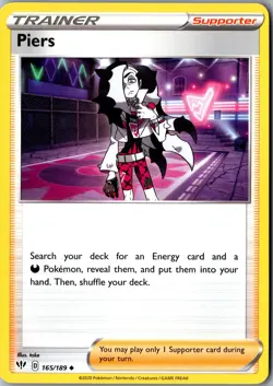 Piers 165/189 Uncommon SWSH03: Darkness Ablaze LP Pokemon Card - Image 1