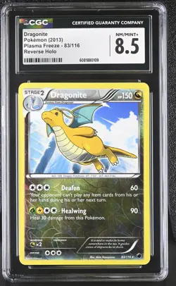 CGC 8.5 Dragonite 2013 Plasma Freeze 83/116 Reverse Holo Pokemon Card - Image 1