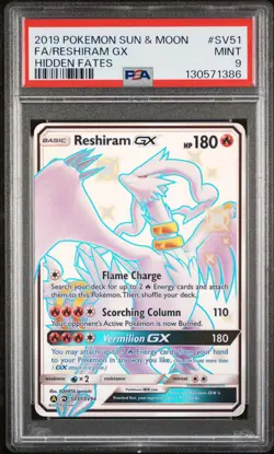 2019 POKEMON SUN & MOON HIDDEN FATES #SV51 FULL ART/RESHIRAM GX PSA 9 - Image 1