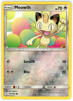 Pokemon TCG Meowth 125/181 Sm-Team Up Reverse Holo - Image 1