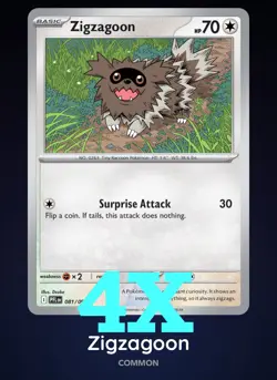 4X Zigzagoon 081/094 Phantasmal Flames ME02 PFL Pokemon NM/M English - Image 1