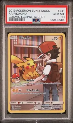 2019 Pokemon Cosmic Eclipse Pikachu #241 Full Art Secret PSA 10 - Image 1