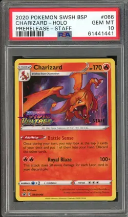 STAFF Charizard Pokemon 2020 Vivid Voltage Prerelease Promo English #066 PSA 10 - Image 1