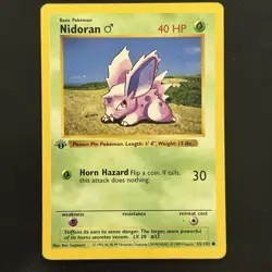 Pokemon Vintage 1st Edition Nidoran M 055/102 Base Set (Shadowless) Wotc 1999 - Image 1