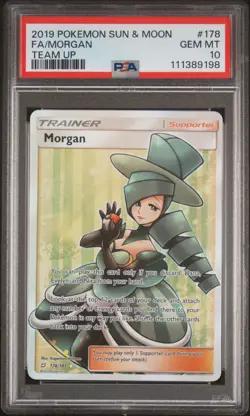 2019 POKEMON SUN & MOON TEAM UP #178 FULL ART/MORGAN PSA 10 - Image 1