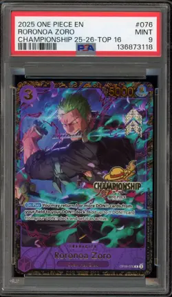 One Piece CCG Roronoa Zoro Championship '25-26 Top 16 OP09-076 PSA 9 Mint - Image 1