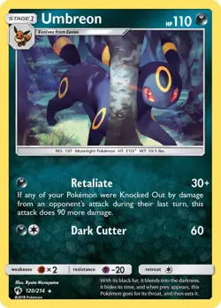 Umbreon 120/214 Rare SM - Lost Thunder Pokemon Card - Image 1