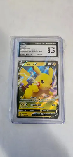Pokemon TCG SWSH061 Pikachu v Black Star Promos Holo Card Near Mint CGC 8.5 - Image 1
