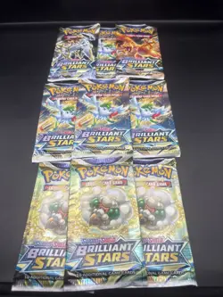 Brilliant Stars Pokemon Sword & Shield Booster Pack Lot Of 9 - Factory Sealed - Image 1
