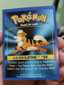 Pokemon: GROWLITHE #58 [Game Tip Card] [Kellogg's Canada Cereal Promo (1999)] NM - Image 2