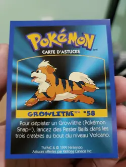 Pokemon: GROWLITHE #58 [Game Tip Card] [Kellogg's Canada Cereal Promo (1999)] NM - Image 3