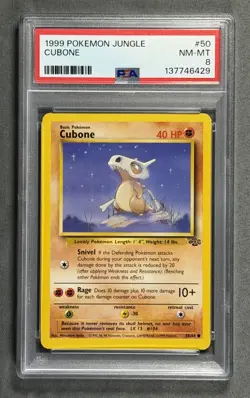 1999 Pokemon Jungle #50 CUBONE Common WOTC Base Set Series Card 50/64 PSA 8 - Image 1
