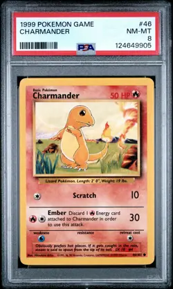 PSA 8 NM-MINT Pokemon TCG Charmander Base Set 46/102 Regular Common WOTC Vintage - Image 1