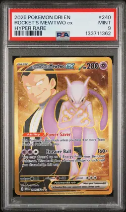 2025 POKEMON DRI EN-DESTINED RIVALS HYPER RARE TEAM ROCKET'S MEWTWO EX PSA 9 - Image 1