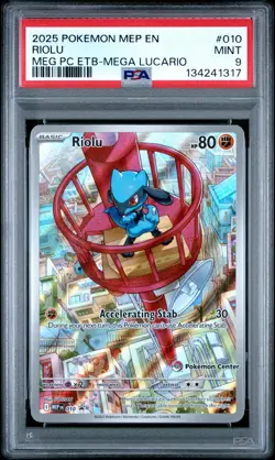 2025 POKEMON MEGA EVOLUTION POKEMON CENTER ETB PROMO #010 RIOLU PSA 9 - Image 1