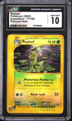 2002 POKEMON EXPEDITION REVERSE HOLO BAYLEEF CGC 10 - Image 1